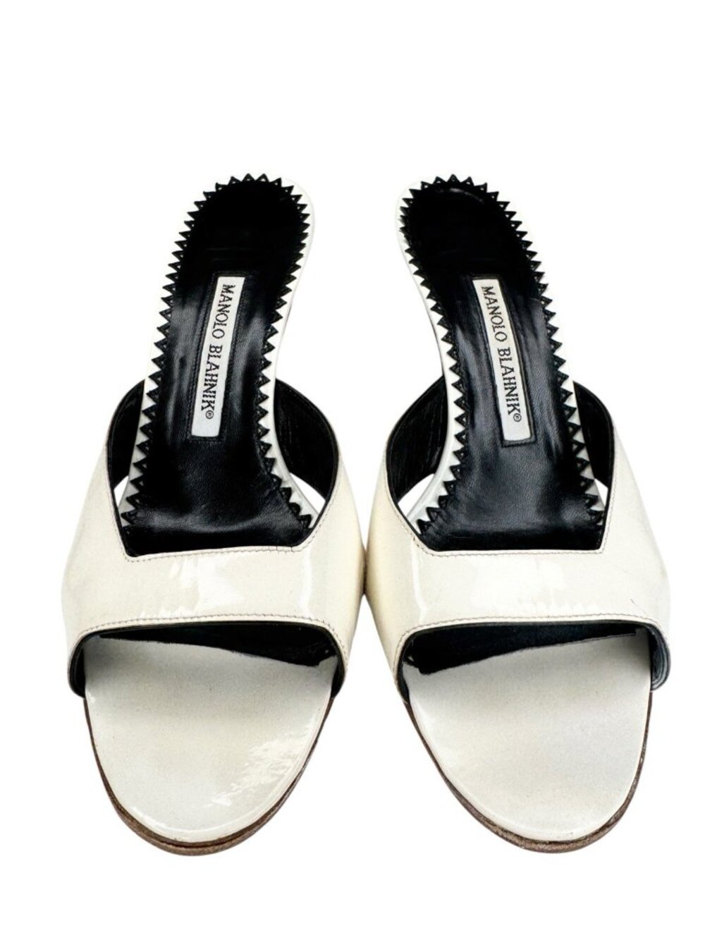 Manolo Blahnik Sz 38 White Patent Leather Mule Sandals Stiletto Slides - Picture 6 of 12